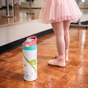 Insulated White & Pink Dance-Themed Water Bottle with Mint Accent